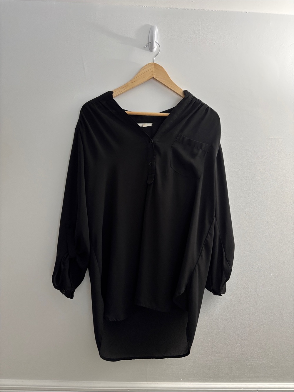 Pleione Black V-Neck Button Popover Tunic